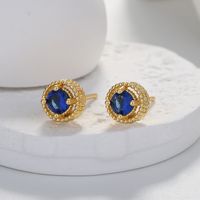 1 Pair Simple Style Round Inlay Copper Zircon Ear Studs main image 3