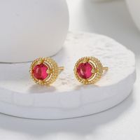 1 Pair Simple Style Round Inlay Copper Zircon Ear Studs main image 2