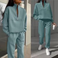 Women's Hoodies Sets Long Sleeve Zipper Casual Solid Color main image 3