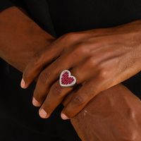 Shiny Heart Shape Copper Inlay Zircon Men's Rings sku image 6
