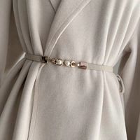 Retro Color Sólido Cuero Sintético Aleación Enchapado Embutido Perla Mujeres Cinturones De Cuero main image 1