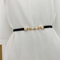 Retro Color Sólido Cuero Sintético Aleación Enchapado Embutido Perla Mujeres Cinturones De Cuero sku image 1