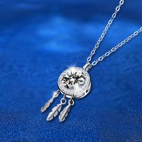 Sterling Silver Simple Style Shiny Round Feather GRA Inlay Moissanite Pendant Necklace main image 5