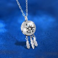 Sterling Silver Simple Style Shiny Round Feather GRA Inlay Moissanite Pendant Necklace main image 1
