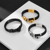 Hip-Hop Geometric Stainless Steel Pu Leather Plating Men's Bracelets main image 3