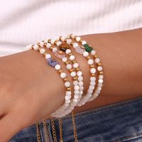 Simple Style Geometric Stainless Steel Artificial Pearl Natural Stone Beaded Plating Women's Bracelets main image 3
