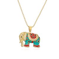 Kupfer 18 Karat Vergoldet Retro Elefant Emaille Inlay Zirkon Halskette Mit Anhänger main image 3
