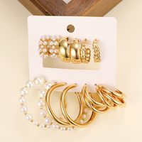 1 Set IG Style Modern Style Classic Style Geometric Round Inlay Zinc Alloy Artificial Pearls Hoop Earrings main image 4
