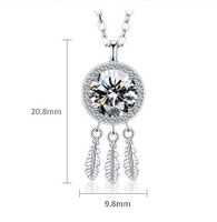 Sterling Silver Simple Style Shiny Round Feather GRA Inlay Moissanite Pendant Necklace main image 3