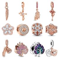 1 Pièce Le Cuivre Zircon Feuilles Rose Fleur Pendentif Perles main image 1