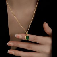 304 Stainless Steel 18K Gold Plated Classic Style Plating Inlay Square Artificial Gemstones Pendant Necklace main image 1