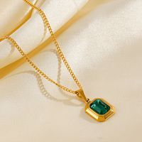304 Stainless Steel 18K Gold Plated Classic Style Plating Inlay Square Artificial Gemstones Pendant Necklace main image 5