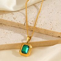 304 Stainless Steel 18K Gold Plated Classic Style Plating Inlay Square Artificial Gemstones Pendant Necklace main image 6