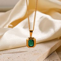 304 Stainless Steel 18K Gold Plated Classic Style Plating Inlay Square Artificial Gemstones Pendant Necklace main image 7