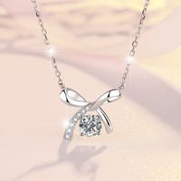 Sterling Silver Elegant Simple Style Bow Knot GRA Plating Moissanite Zircon Pendant Necklace main image 1