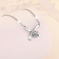 Sterling Silver Elegant Simple Style Bow Knot GRA Plating Moissanite Zircon Pendant Necklace main image 3