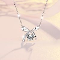 Sterling Silver Elegant Simple Style Bow Knot GRA Plating Moissanite Zircon Pendant Necklace sku image 3