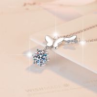 Sterling Silver Sweet Butterfly GRA Plating Moissanite Zircon Pendant Necklace main image 5