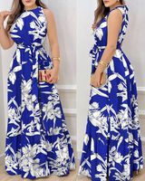 Women's Regular Dress Elegant Halter Neck Printing Sleeveless Plant Maxi Long Dress Daily main image 5
