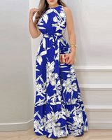 Women's Regular Dress Elegant Halter Neck Printing Sleeveless Plant Maxi Long Dress Daily main image 4
