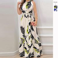 Women's Regular Dress Elegant Halter Neck Printing Sleeveless Plant Maxi Long Dress Daily main image 1