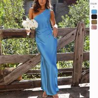 Women's Slit Dress Elegant Oblique Collar Backless Sleeveless Solid Color Maxi Long Dress Daily main image 1