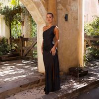 Women's Slit Dress Elegant Oblique Collar Backless Sleeveless Solid Color Maxi Long Dress Daily main image 5
