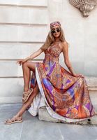 Frau Swing-Kleid Ferien Bohemien Gurt Ärmellos Drucken Maxi Langes Kleid Ferien Reisen sku image 4