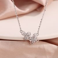 Sterling Silver Simple Style Butterfly Inlaid Zircon Pendant Necklace sku image 2
