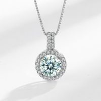 Sterling Silver Simple Style Round GRA Inlay Moissanite Pendant Necklace sku image 1