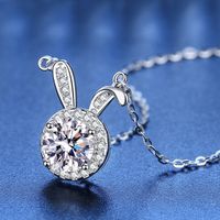 Copper Cute Rabbit Plating Inlay Artificial Diamond Pendant Necklace main image 3