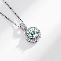 Sterling Silver Simple Style Round GRA Inlay Moissanite Pendant Necklace main image 3