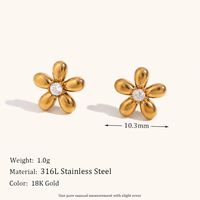 Simple Style Crown Flower Stainless Steel Inlay Zircon Ear Studs 1 Pair sku image 3