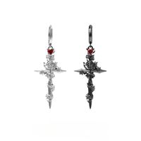 1 Pair Gothic Cross Rose Sterling Silver Drop Earrings sku image 3