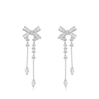1 Pair Elegant Sweet Water Droplets Bow Knot Tassel Copper Zircon Drop Earrings sku image 1