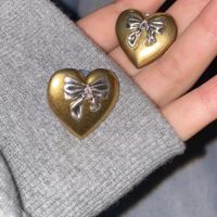 1 Piece Casual Simple Style Heart Shape Bow Knot Copper Ear Studs main image 3