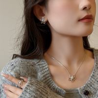 Copper Elegant Simple Style Flower Plating Rings Earrings Necklace main image 5
