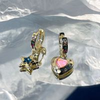 1 Pair Cute Sweet Star Heart Shape Asymmetrical Copper Drop Earrings sku image 2