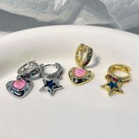 1 Pair Cute Sweet Star Heart Shape Asymmetrical Copper Drop Earrings main image 2