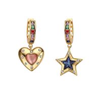 1 Pair Cute Sweet Star Heart Shape Asymmetrical Copper Drop Earrings main image 3
