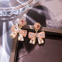 1 Pair Elegant Glam Bow Knot Plating Inlay Alloy Artificial Crystal Drop Earrings sku image 1