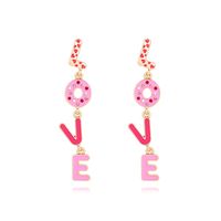 1 Pair IG Style Casual Love Enamel Inlay Zinc Alloy Rhinestones Drop Earrings sku image 1