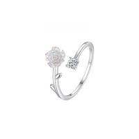 Sterling Silver Romantic Flower Polishing Inlay Zircon Adjustable Ring sku image 1