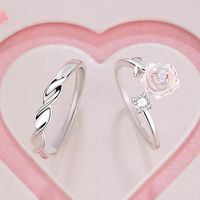 Sterling Silver Romantic Flower Polishing Inlay Zircon Adjustable Ring main image 1