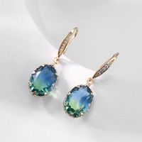 1 Pair Lady Oval Inlay Copper Zircon Drop Earrings main image 5