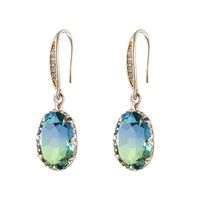 1 Pair Lady Oval Inlay Copper Zircon Drop Earrings main image 2