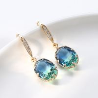 1 Pair Lady Oval Inlay Copper Zircon Drop Earrings main image 4