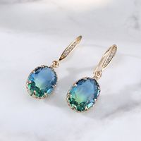 1 Pair Lady Oval Inlay Copper Zircon Drop Earrings main image 1
