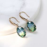 1 Pair Lady Oval Inlay Copper Zircon Drop Earrings main image 3