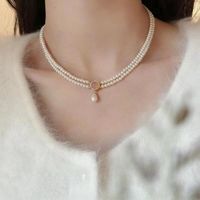 Simple Style Classic Style Solid Color Imitation Pearl Alloy Beaded Women's Layered Necklaces Necklace sku image 3